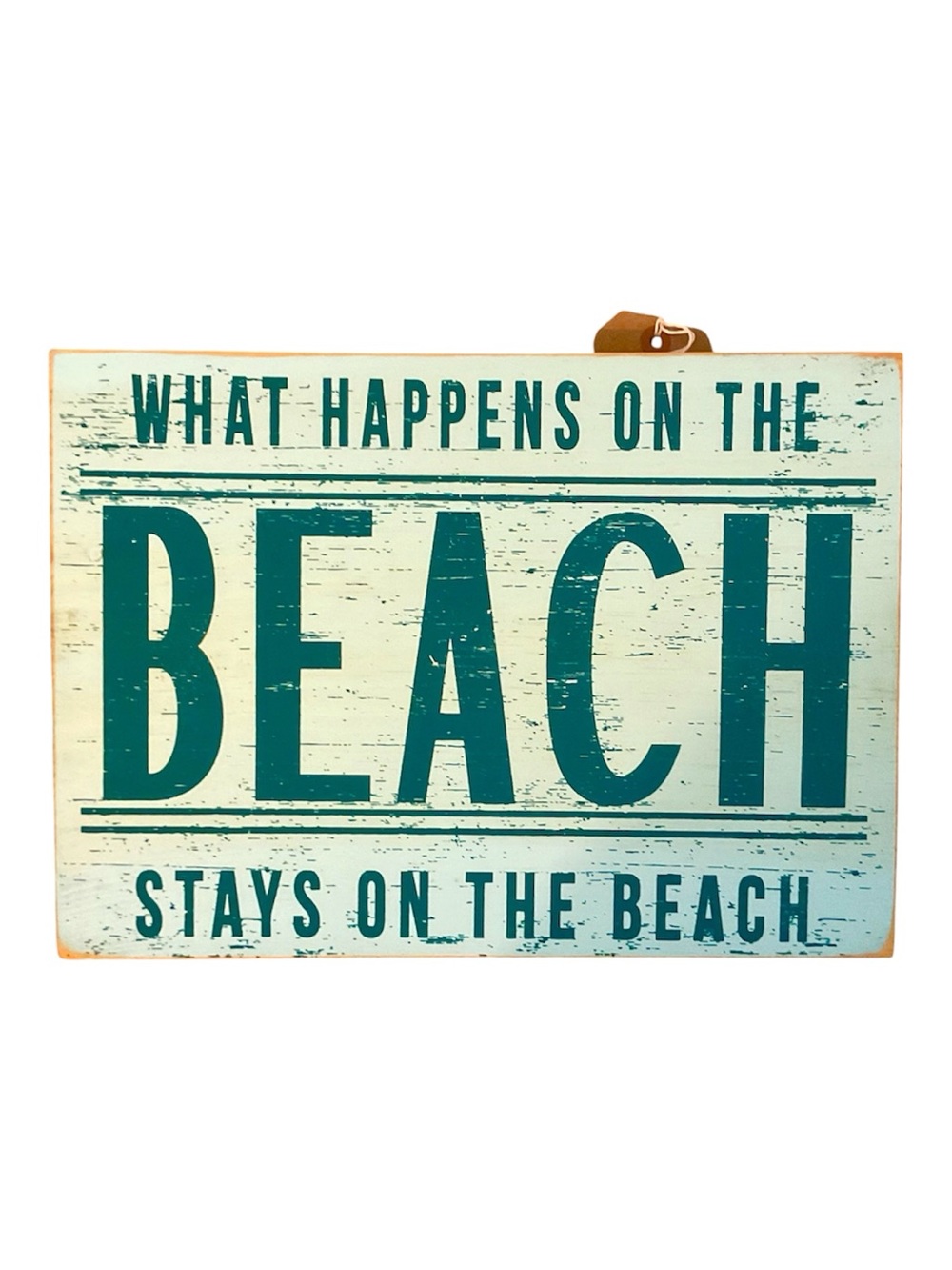 Beach Wooden Distressed Sign Wall Decor - Teal Lettering on Distressed White